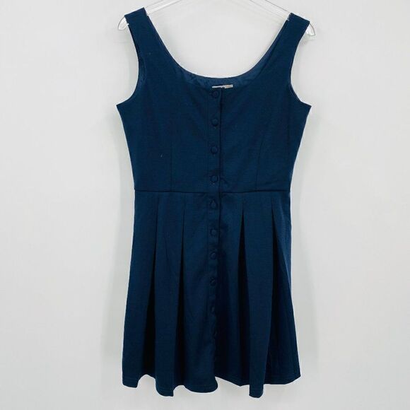 ASOS Size 6 Navy Blue Sleeveless Button Front Mini Dress Fit & Flare - Picture 1 of 8